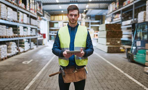 A warehouse and factory manager happy with his secure location